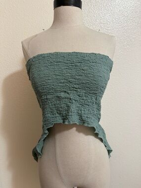 Strapless Crinkle Tube Top in Sage Green
